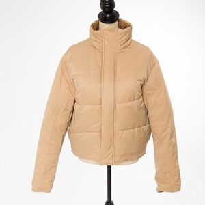 Cropped puffer jacket reversible tan and caramel brown S